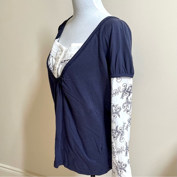 NWOT~Women’s Cotton Blouse~Size L~One Piece~Navy Blue & White - Picture 6 of 8